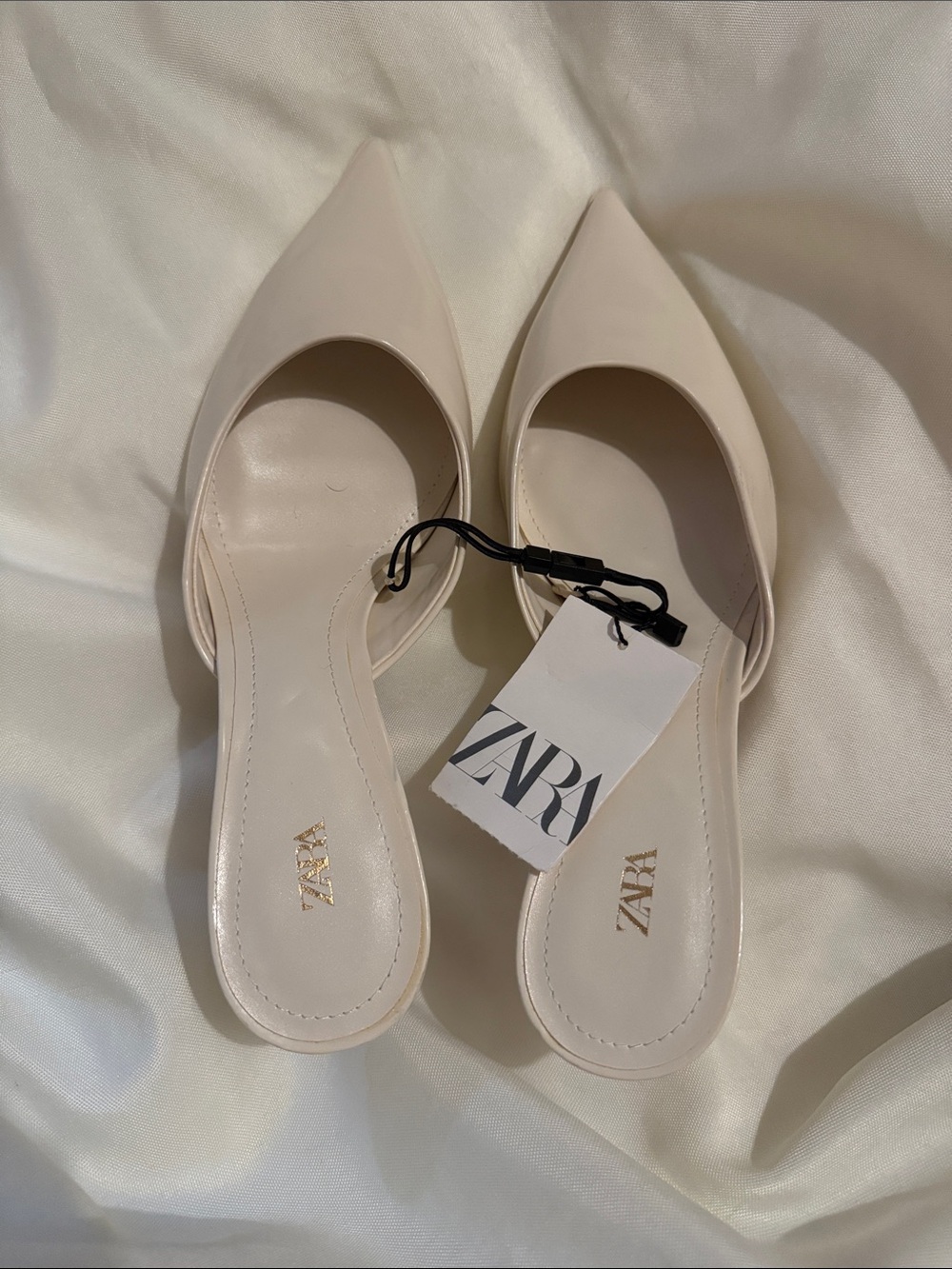 Zara White Leather Pointed Toe Heeled Mule size 39/US 8 NWT